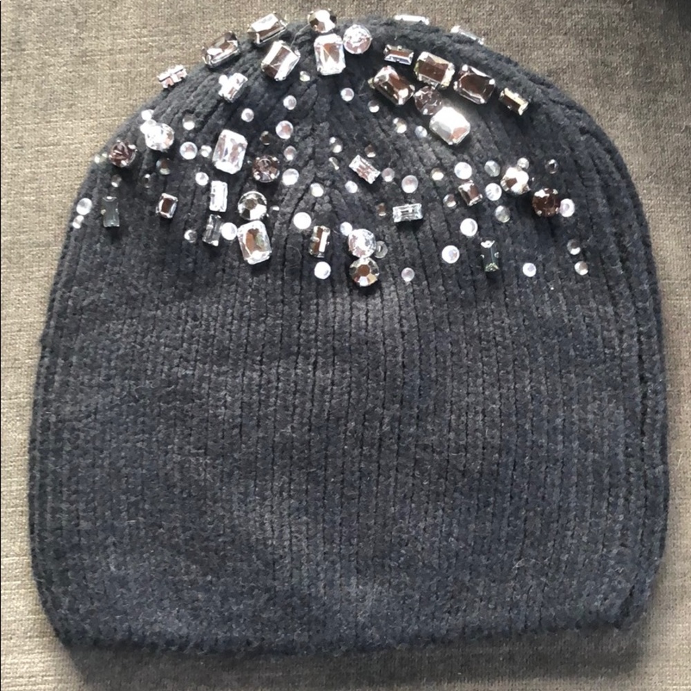 I.N.C. Black Knit Hat with Jewel Beading